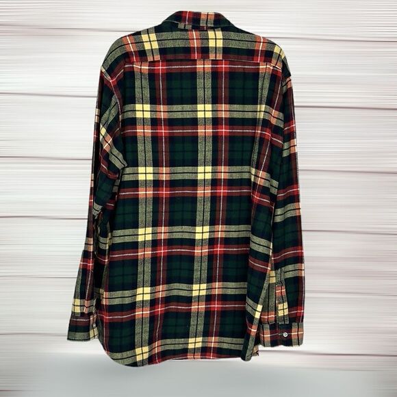 Vintage L.L. Bean Flannel Button Up Shirt Cotton Plaid Green Red Yellow size XL - Picture 8 of 11